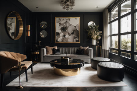 art deco home, with sleek and modern furniture and decor, created with generative aiの素材