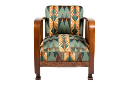 art deco armchair with sleek lines and tapestry seat, created with generative aiの素材