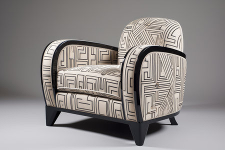 art deco armchair, with sleek lines and geometric patterns, created with generative aiの素材