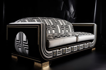 classic art deco sofa in black and white, with geometric patterns, created with generative aiの素材