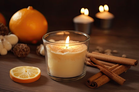 aromatic candle with a scent of warm baked goods in the kitchen, created with generative aiの素材
