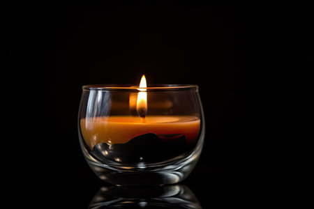 aromatic candle in a glass container, with a black background, created with generative aiの素材