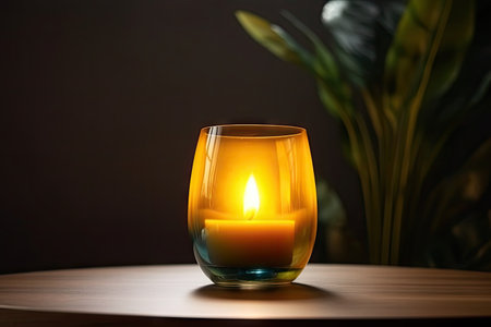 aromatic candle burning in a modern glass vase, created with generative aiの素材