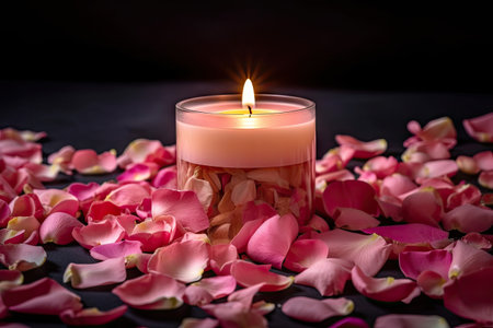 aromatic candle surrounded by delicate petals, created with generative aiの素材
