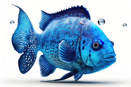 design of blue fish in water isolated on white background 3d illustration, created with generative aiの素材