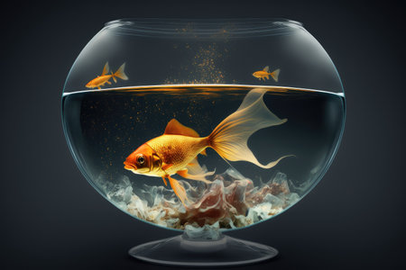 goldfish in bowl on table, futuristic space theme aquarium fish in space, created with generative aiの素材