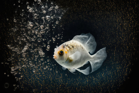 tiny fish of white color floats in space aquarium fish in space, created with generative aiの素材