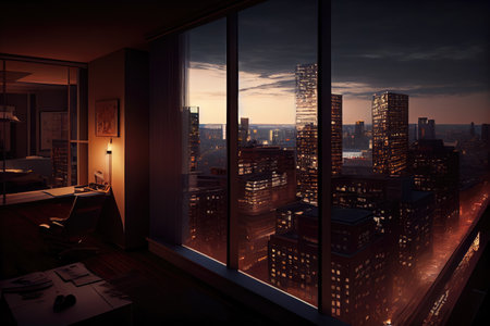 high-rise apartment, with view of the city center, and traffic on the streets, created with generative aiの素材