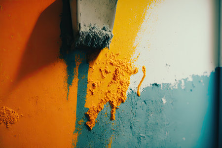 close-up of freshly painted wall, with a brush stroke visible, created with generative aiの素材
