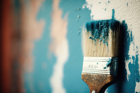 close-up of freshly painted wall, with a brush stroke visible, created with generative aiの素材
