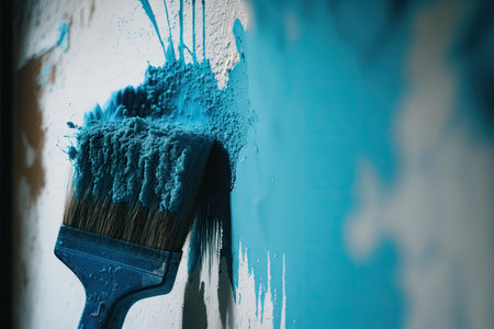 close-up of freshly painted wall, with a brush stroke visible, created with generative aiの素材