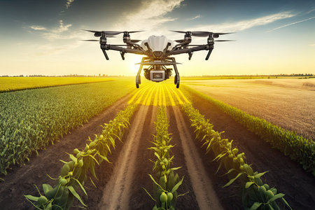 agronomist drone over large area for agriculture or farm work, created with generative aiの素材