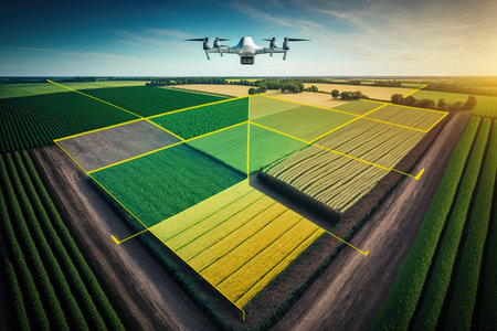 agricultural fields and plant cultivation with the help of drone agronomist, created with generative aiの素材
