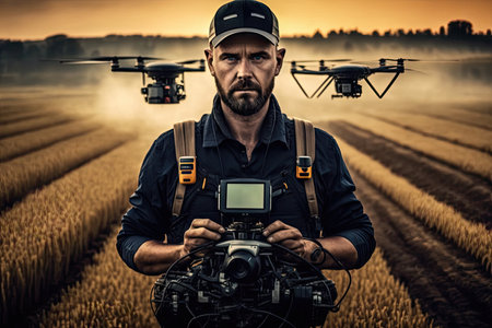 agronomist drone and man who works with multicopter, created with generative aiの素材