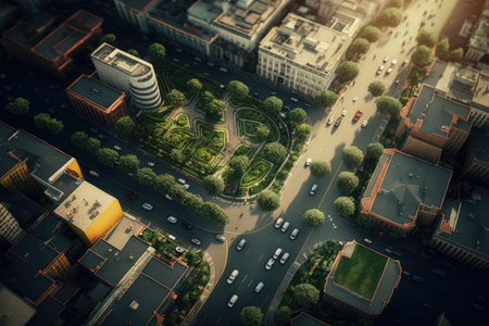 history and geography of pastures in city top view aerial view of busy city street, created with generative aiの素材
