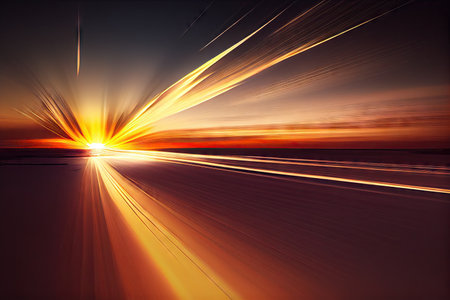 long exposure of sunrise, with streaks of warm light illuminating the sky, created with generative aiの素材