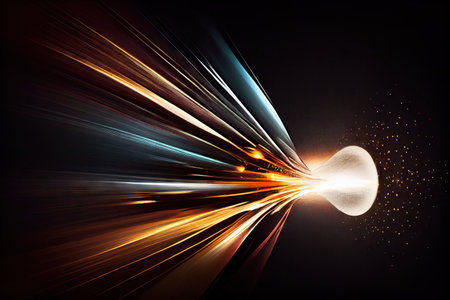 long exposure of bright light source moving through dark space, with streaks of light following, created with generative aiの素材