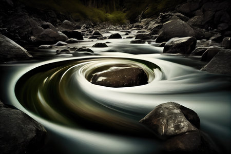 long exposure of stream with moving water, creating blurred and hypnotic effect, created with generative aiの素材