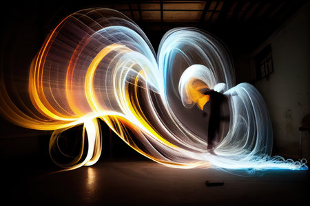 high-speed light painting on a long exposure, with the source of light moving across the frame, created with generative aiの素材