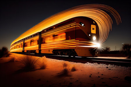 moving train, with its lights and shadows creating a stunning long exposure image, created with generative aiの素材