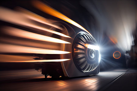 long exposure of moving light source, such as a car headlight, with blurred background and stationary objects, created with generative aiの素材