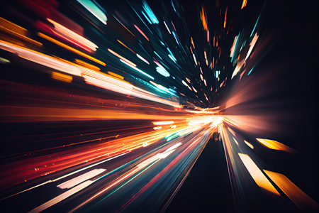 abstract shot of long exposure with blurred lights and streaks of light, created with generative aiの素材