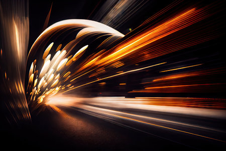 abstract shot of long exposure with blurred lights and streaks of light, created with generative aiの素材