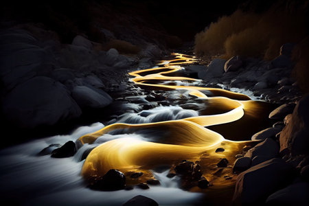 long exposure of running stream, with the light and water making a mesmerizing motion blur, created with generative aiの素材