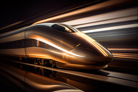long exposure of speeding bullet train, with lights and reflections in the window, created with generative aiの素材