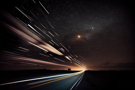 speed light streaks against dark night sky, stars shining, created with generative aiの素材
