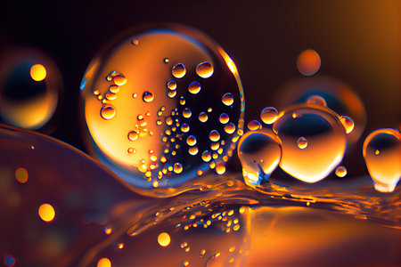 close-up of droplets of water, illuminated by long exposure, created with generative aiの素材