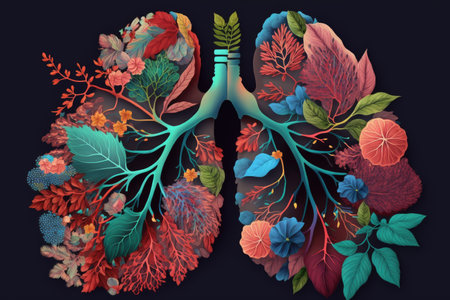 floral lungs, bursting with color and life, created with generative aiの素材