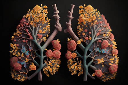 close-up of a pair of lungs made from flowers, with their delicate petals and intricate details visible, created with generative aiの素材