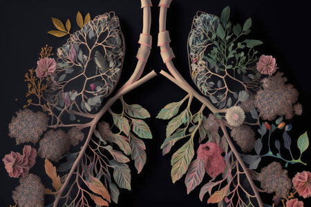 close-up of a pair of lungs made from flowers, with their delicate petals and intricate details visible, created with generative aiの素材