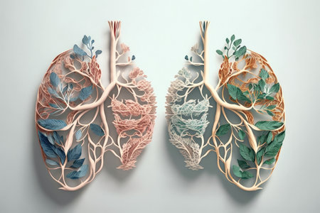 pair of lungs, one made from lily and the other from rose, symbolizing peace and love, created with generative aiの素材