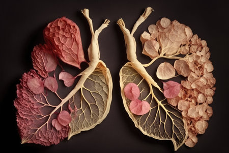 pair of lungs made from delicate rose petals, symbolizing the beauty and fragility of life, created with generative aiの素材