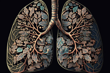 close-up of a lung with intricate, floral pattern, created with generative aiの素材