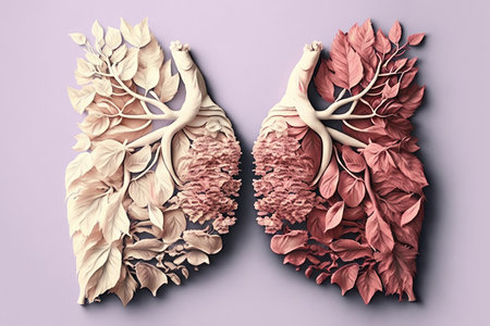 pair of lungs made from pink and white rose petals, created with generative aiの素材