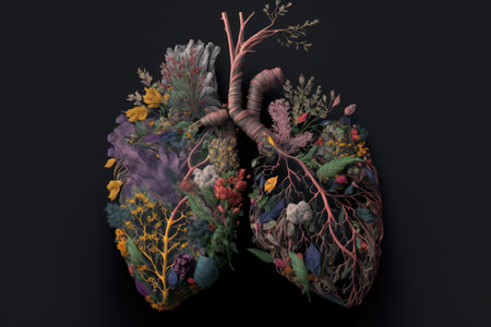 a heart with lungs made from flowers, symbolizing the love and care that goes into every breath, created with generative aiの素材