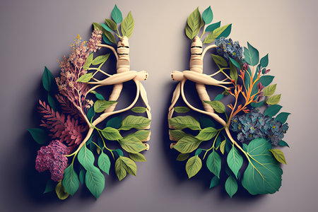 breathtaking arrangement of flowers and greenery, made into a pair of lungs, created with generative aiの素材
