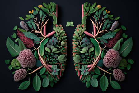 breathtaking arrangement of flowers and greenery, made into a pair of lungs, created with generative aiの素材