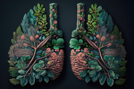 breathtaking arrangement of flowers and greenery, made into a pair of lungs, created with generative aiの素材