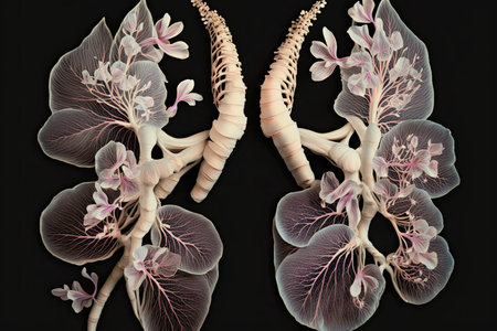 close-up of a pair of lungs made from delicate orchids, created with generative aiの素材