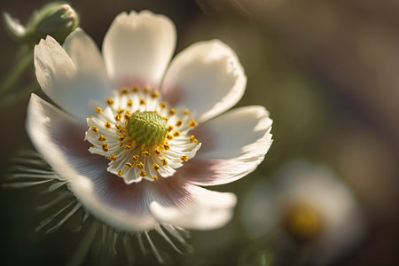 close-up of blooming meadow flower, with its delicate petals in full bloom, created with generative aiの素材