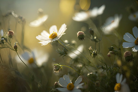 close-up of meadow flowers, with pollen and nectar visible, created with generative aiの素材