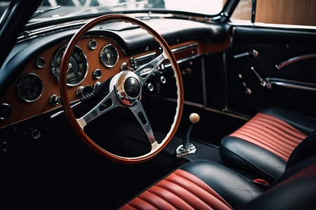 classic car, with modern interior and sleek design elements, for stylish driving experience, created with generative aiの素材