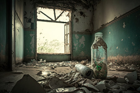 Photo for plastic bottle filled with trash and debris inside abandoned building, created with generative ai - Royalty Free Image