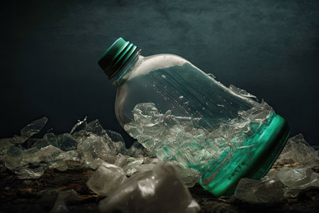 close-up of plastic bottle with garbage spilling out, created with generative aiの素材