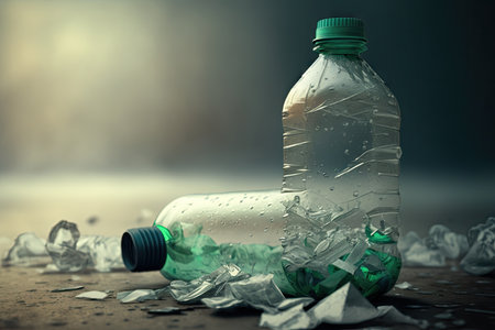 close-up of plastic bottle with garbage spilling out, created with generative aiの素材