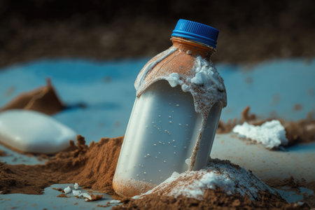 close-up of plastic bottle with food residue from previous use, created with generative aiの素材